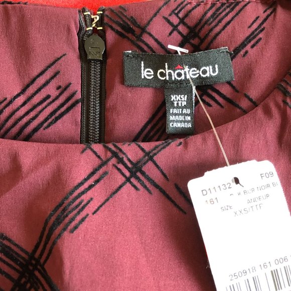 *NWT* Ruched Sleeveless Abstract Print Burgundy Dress - Made in Canada - XXS - Picture 5 of 16